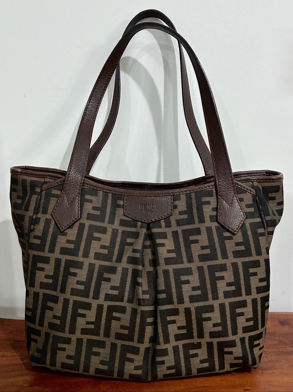 VTG FENDI Zucca Tote Bag Canvas Leather Brown 8BH269 Purse Handbag Luxury Italy